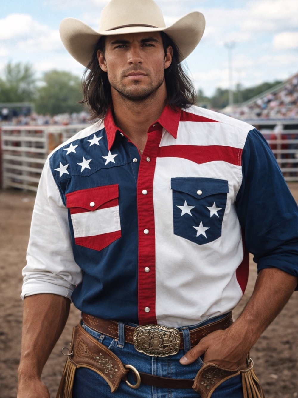 Roper American Flag Western Shirt Rodeo Cowboy Snap Button Patriotic USA